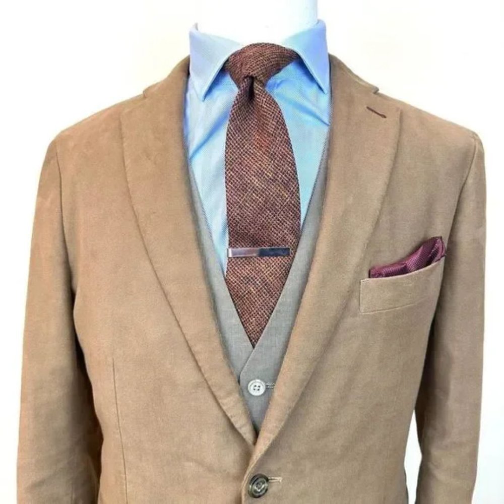 Indochino Tan Cotton Bespoke Surgeon Blazer Suit Jacket Men’s 44 Read